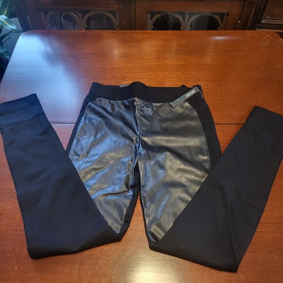 INC International Concepts Black Faux Leather Front Leggings Size 2 - Picture 1 of 7